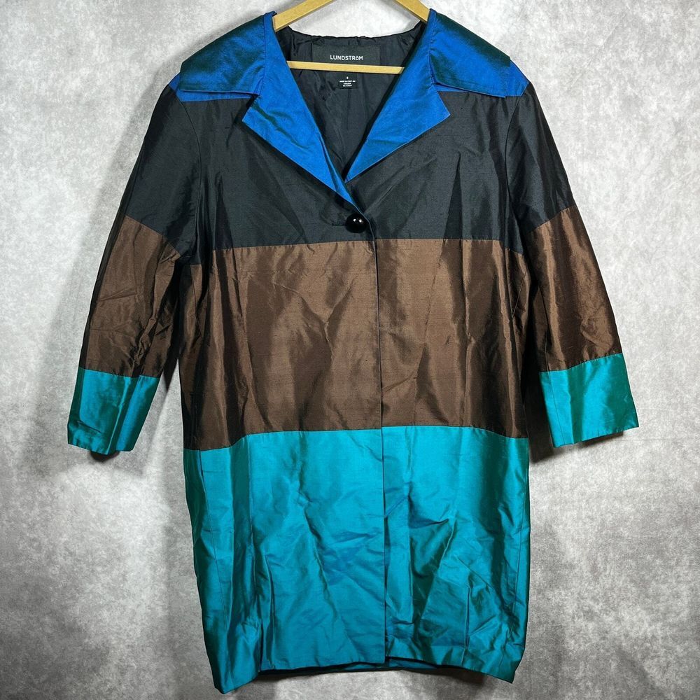 Lundstrom Silk Jacket Womens 8 Multicolor Colorblock Long Sleeves Pockets Lined